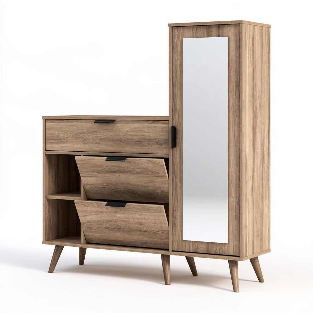 Schuhschrank, aus Holz, Farbe: hellbraun