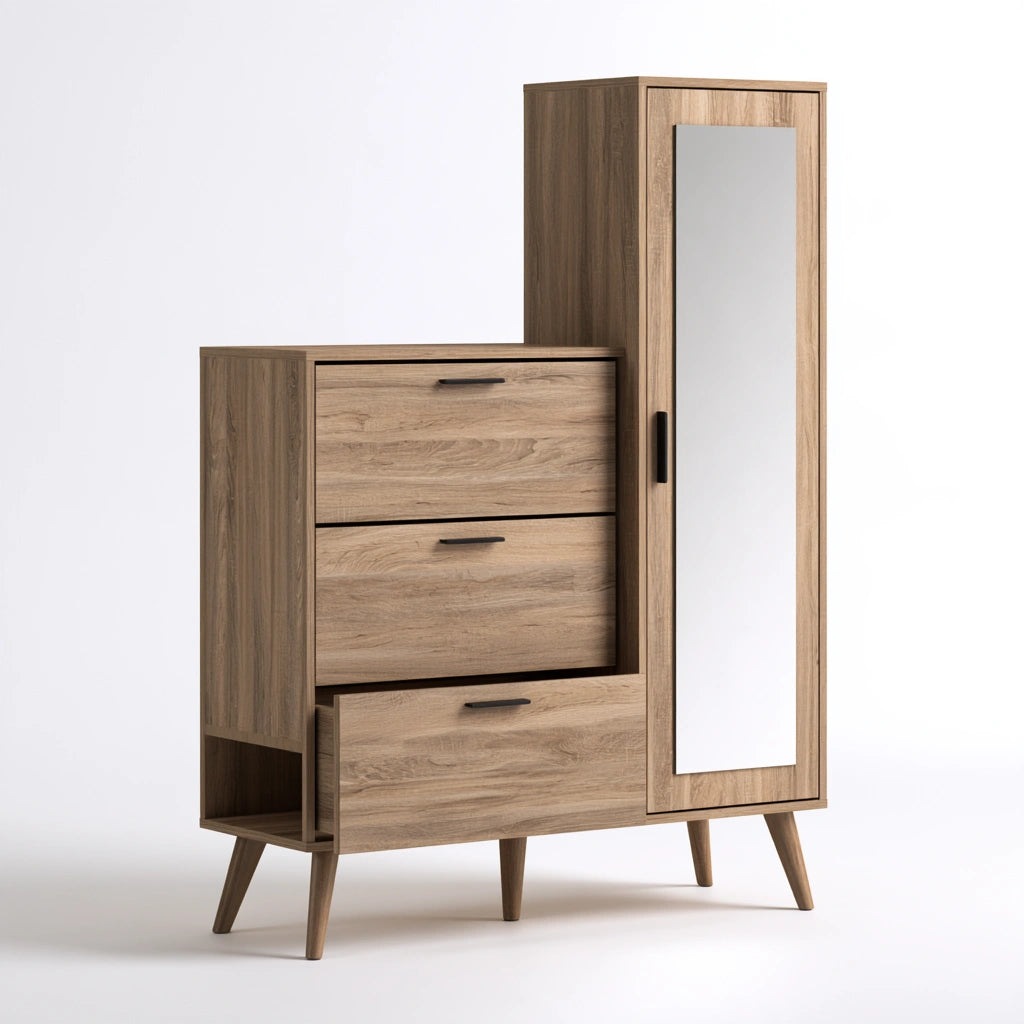 Schuhschrank, aus Holz, Farbe: hellbraun